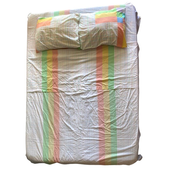 Vintage 90s Pastel Grid Geometric Lines Sheet Set - Picture 4 of 11